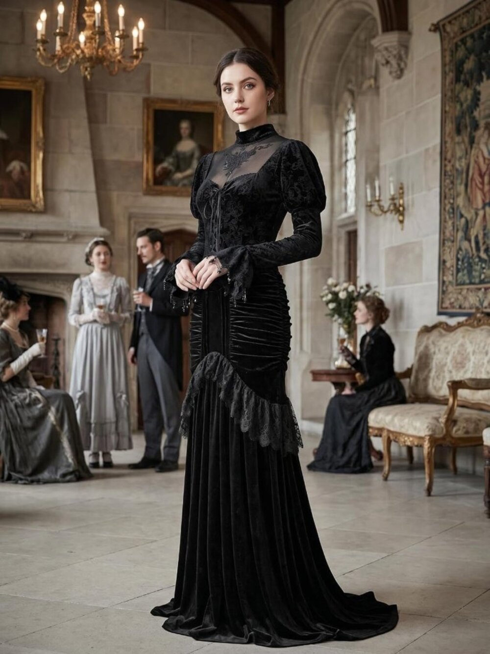 Gothic Witch Vampire Dress | Medieval Renaissance Velvet Costume for Halloween - Picture 5 of 7